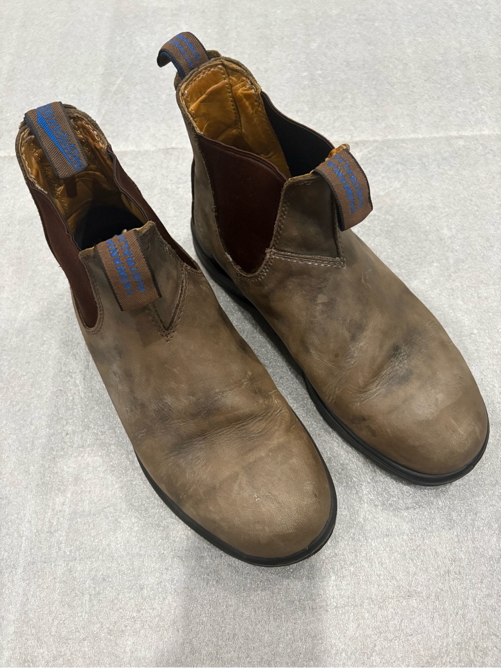 [Au6/USW8]Blundstone Brown Leather Chelsea Boots Blue Pull Tabs 584